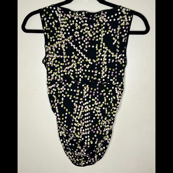 STUDIO M Vintage 2000s Sexy Ruched Black Polka Dot Top Sz XSP Petite - Picture 2 of 5